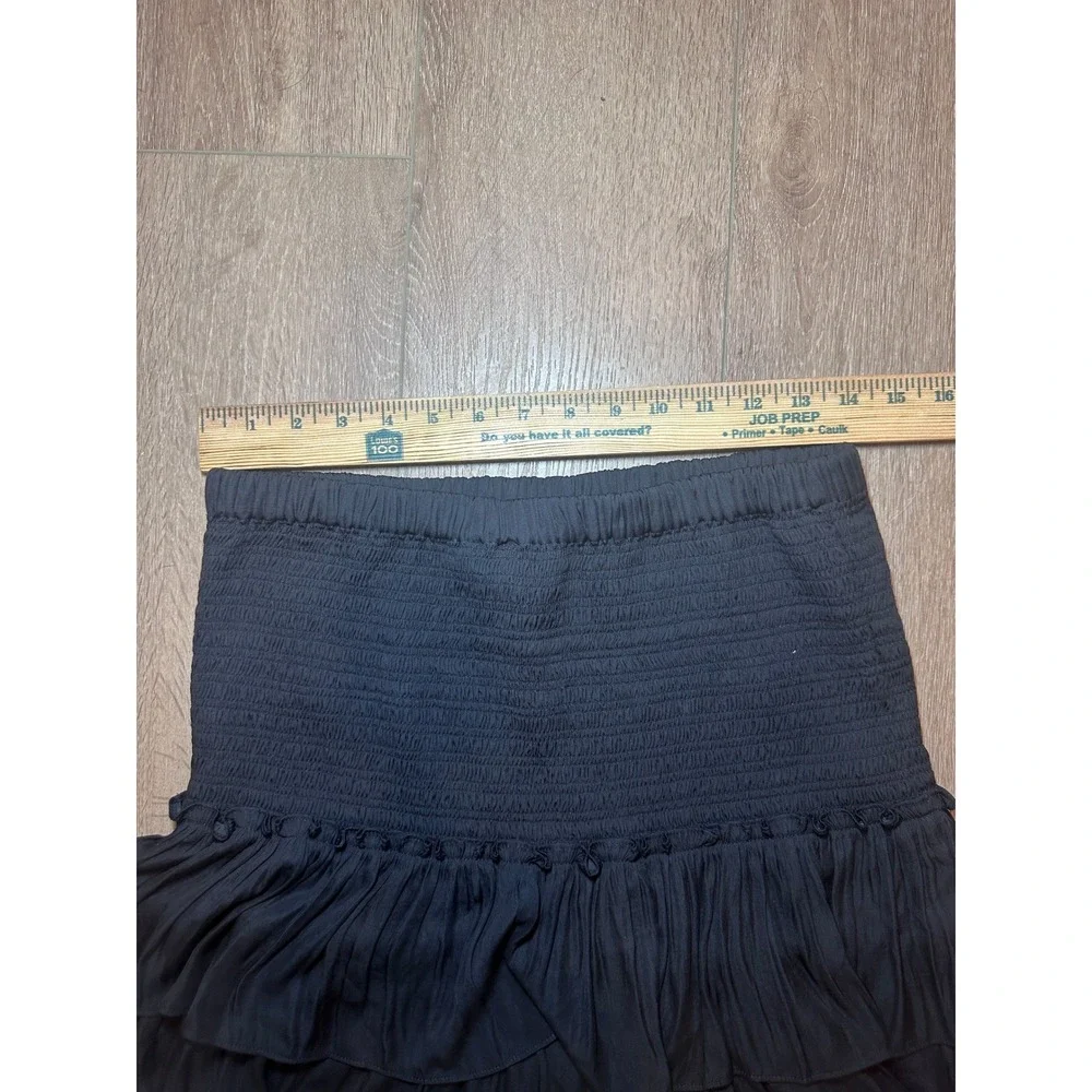 Dolan Anthropologie Women Black Smocked Ruffle Boho Tiered Mini Skirt Small